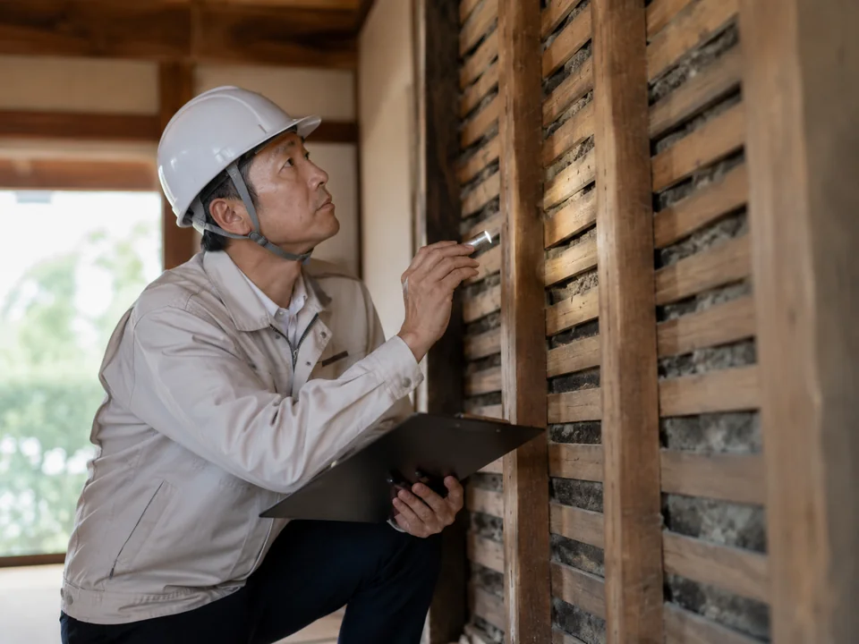 建物の状態を確認する様子