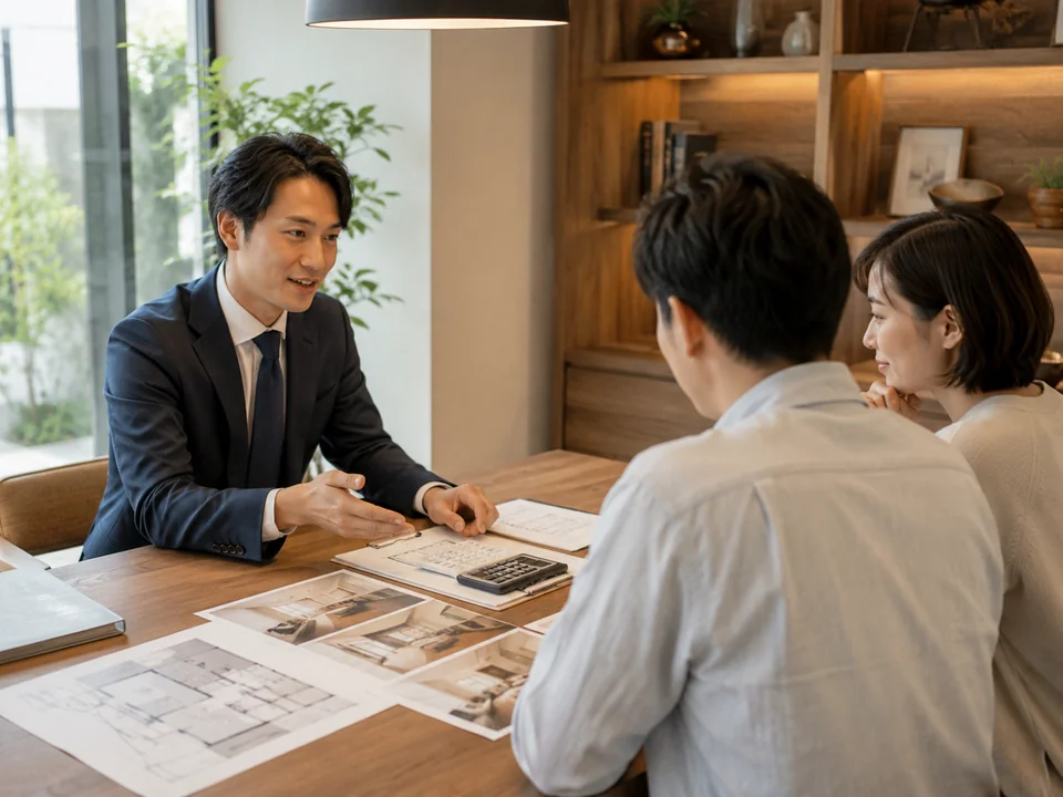 図面や資料を見ながら費用を確認する様子